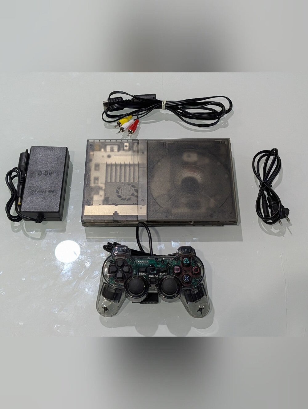 Transparent Smoke Black Sony PlayStation 2 PS2 Slim Console SCPH-75001 & Wires